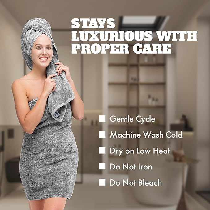 White Classic Light Gray Bath Towels 27x54 Inch, Cotton Towel Set for Bathroom, Hotel, Gym, Spa, Soft Extra Absorbent Quick Dry 4 Pack