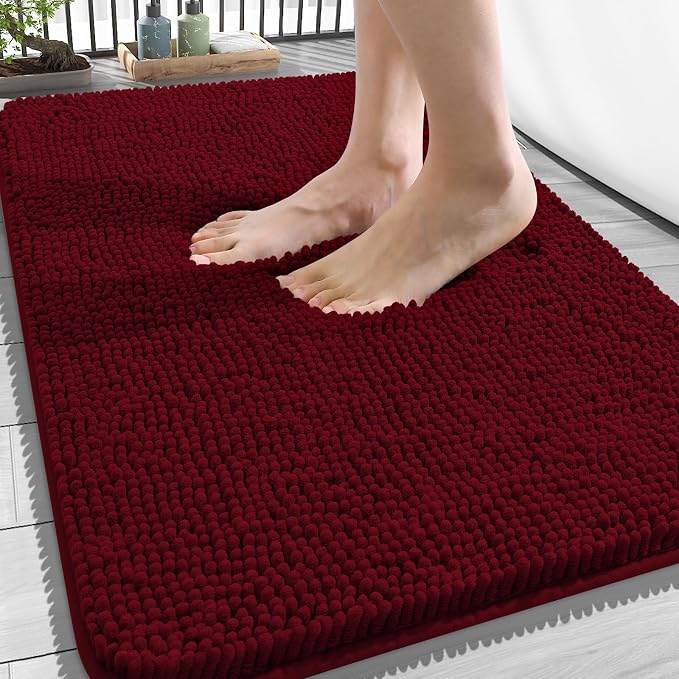 OLANLY Bathroom Rugs 34x21, Extra Soft Absorbent Chenille Bath Rugs, Rubber Backing Quick Dry, Machine Washable Bath Mats for Bathroom Floor, Tub and Shower, Home Decor Accessories, Burgundy