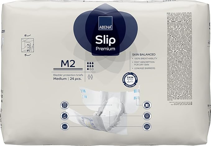 Abena Slip Premium Incontinence Briefs, Level 2, (Extra Small to Extra Large Sizes), Medium, 96 Count