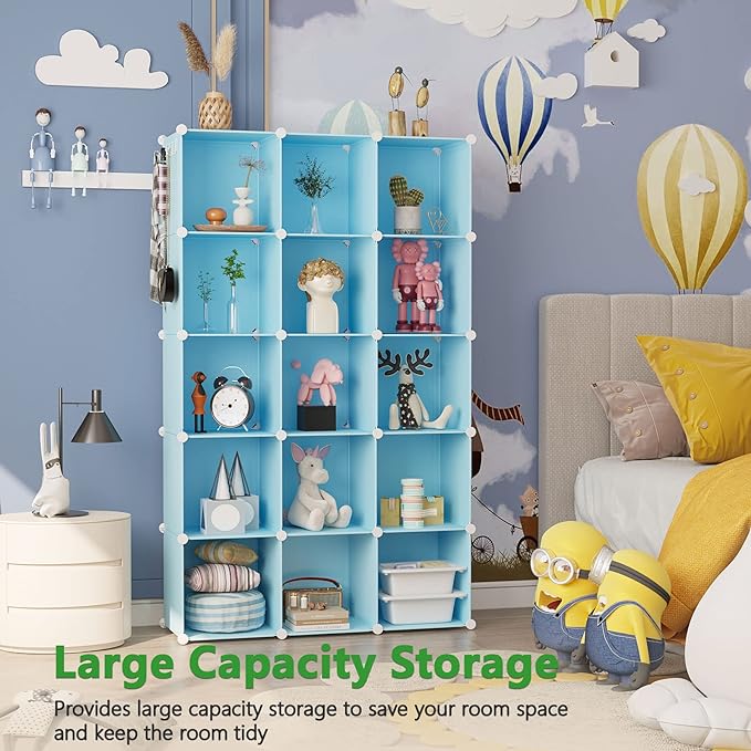 C&AHOME 16 Cube Storage Organizer Cube Shelves Units Storage Cubes, Blue | Plastic DIY Closet Organizer, Stackble Modular Closet Storage Shelves Ideal for Home, Bedroom, 48.4" L × 12.4" W × 48.4" H