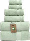 Alusa Home 100% Organic Zero-Twist Cotton Towels - GOTS Certified Luxury Bath Towels - Ultra Soft & Plush 700GSM Long-Staple Cotton - 6 Piece Towel Set (Eucalyptus Green)