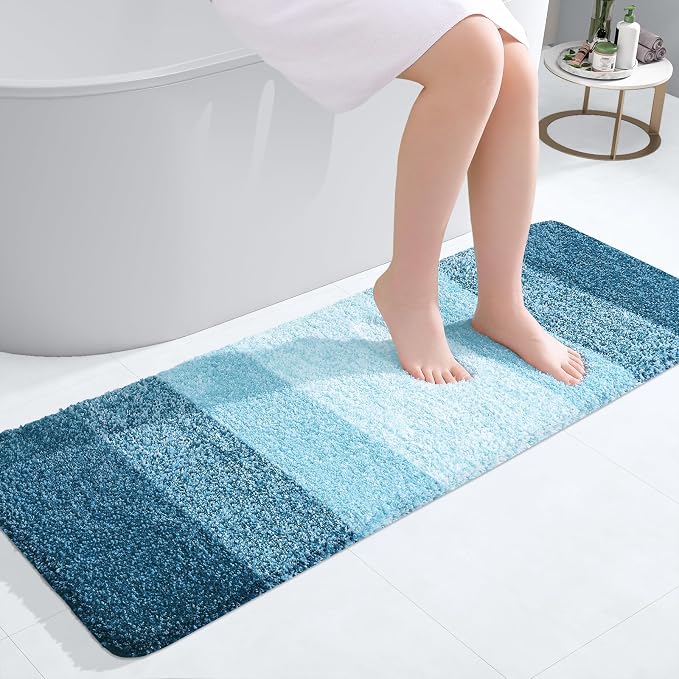 OLANLY Bathroom Runner Rugs Mat 47x17, Extra Soft Absorbent Microfiber Bath Rugs, Rubber Backing, Quick Dry, Washable Long Bath Mats for Bathroom, Tub and Shower, Home Decor Accessories, Peacock Blue