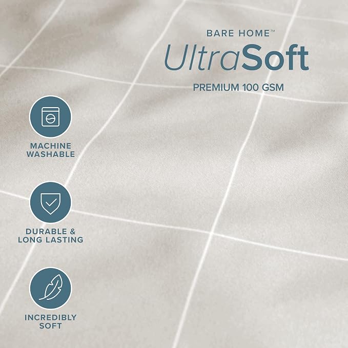 Bare Home Bedding Duvet Cover Extra Long - Premium 1800 Super Soft Collection - Lightweight, Duvet Cover - Soft Textured (Twin/Twin XL, Grid - Stone/White)