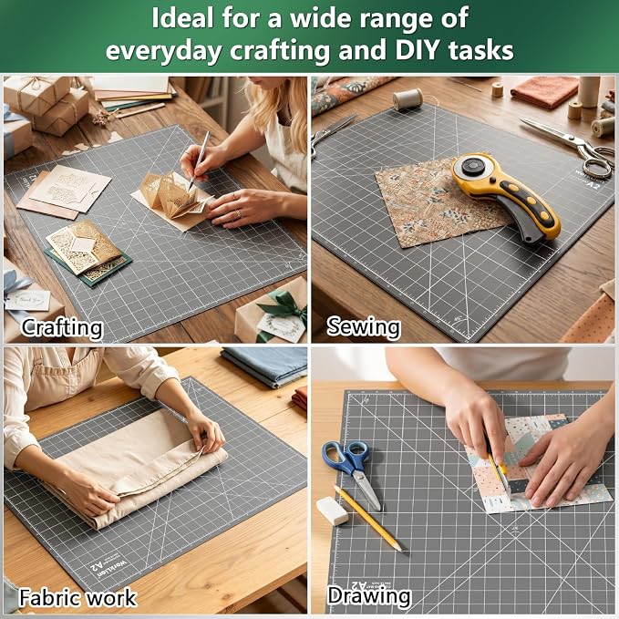 Cutting Mat for Sewing: 24''x18'' Double-Sided Sewing Cutting Mat, 5-Ply Rotary Cutting Board for Sewing, Quilting & Crafts, Grey/Black