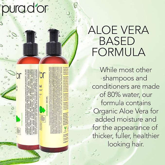 PURA D'OR Anti-Thinning Biotin Shampoo and Conditioner, CLINICALLY TESTED Effective Results, Herbal Blend Thickening Products For Women & Men, Original Gold Label Set, Natural Earthy Scent, 8oz x2