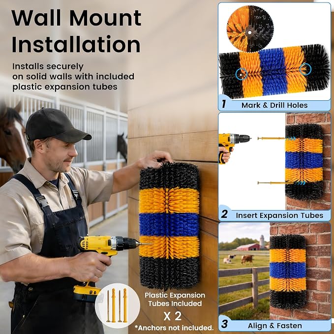2PCS Livestock Scratching Brush for Goat, Heavy-Duty Post Grooming and Massage Scratch Brushes for Cow Donkey Goats Horse Sheep, with 8 Screws for Back Itch Relief & Keep Cleaning, 17" x 7.9"