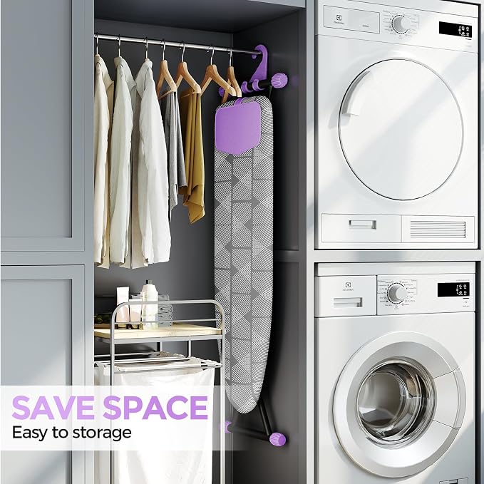 APEXCHASER Ironing Board with Iron Rest, Compact and Space Saver Iron Board, Extra Thick Cover, Height Adjustable, Wall Mount & Closet Hanger 13x43 Grey