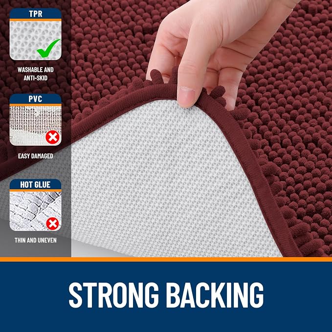 OLANLY Bathroom Runner Rugs 47x17, Soft Absorbent Chenille Bath Rugs, Rubber Backing Quick Dry, Machine Washable Long Bath Mats for Bathroom, Tub and Shower, Home Decor Accessories, Andorra Red-Brown