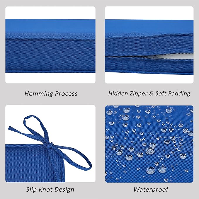 JMGBird Outdoor Chair Cushions Set of 2 - Waterproof Patio Seat Cushions 19x19 Inch with Ties, Dark Blue Solid Color High Density Foam Square Cushions for Garden Furniture