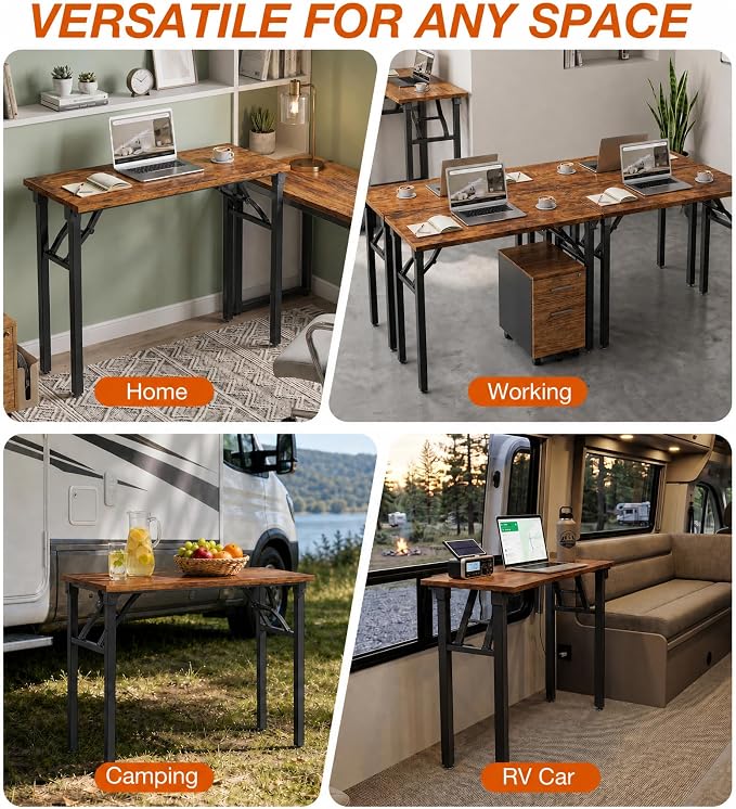 XBurmo Folding Desk Foldable Table, No Assembly 35.8" Foldable Desk Space-Saving Workstation for Small Space, Computer Table, Flat Storage for Home Office, Bedroom, Dorm, Study Room, Rustic Brown