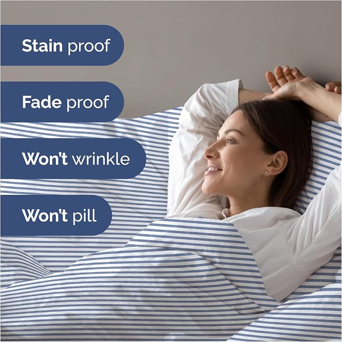Duvet Cover King Size Set - Extra Soft King Duvet Cover 104" x 90" with 2 Pillow Shams for Women, Men, Kids & Teens - Hotel Luxury w/ Zipper Closures & Ties - Comfy, Cozy & Breathable (Blue Stripes)