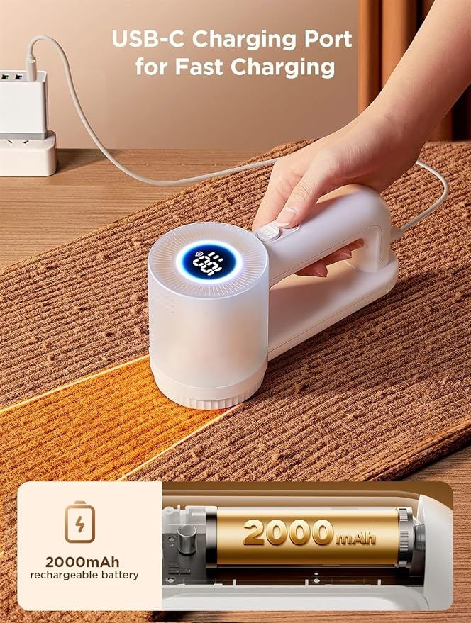 BAHREL Rechargeable Fabric Shaver, 2 in 1 Electric Lint Remover with Lint Brush, Fuzz Lint Shaver, Sweater Shaver to Remove Pilling, Fabric Defuzzer for Clothes, Furniture (Color : White)