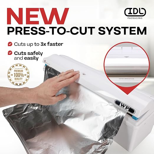 IDL Packaging WP-180DA 18" FoilMaster Dispenser for Aluminum Foil Roll, White - New Press-Cutter with Sharp Serrated Blade - 10X Longer Service Life with Durable Plastic Body