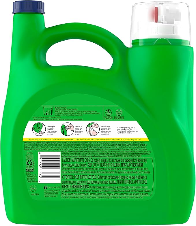 Gain Liquid Laundry Detergent, Freshness, Odor Defense, High Efficiency Washing Machine Liquid Laundry Soap, Original Scent, 132 fl oz, 100 Loads (Packaging May Vary)