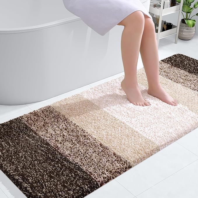 OLANLY Bathroom Runner Rugs Mat 59x24, Extra Soft Absorbent Microfiber Bath Rugs, Rubber Backing, Quick Dry, Washable Long Bath Mats for Bathroom, Tub and Shower, Home Decor Accessories, Light Brown