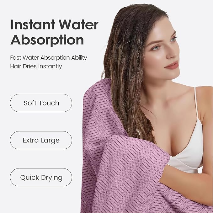 JML Microfiber Bath Towels, Purple, 30" x 60", 2 Pack | Hanging Hook, Lint Free, Oversized, Soft, Super Absorbent, Fast Drying, Use for Sport, Fitness, Yoga, Diamond Cross Grid