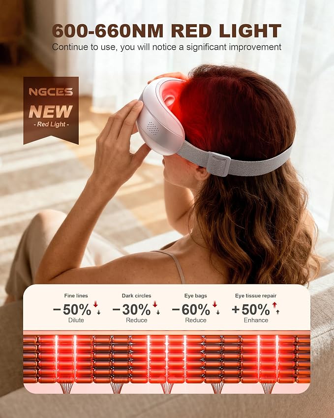 Eye Massager with Heat and Cooling, Red Light for Eyes 4 Modes Smart Sleep Mask for Relax Eye Strain, Daily Eye Spa, Improve Sleep Holiday Birthday Gifts for Women Men, Portable Travel Eye Mask