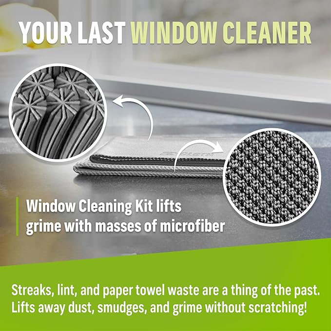 E-Cloth Microfiber Window Cleaning Cloth Kit - Glass Cleaning Cloth for Windows, Mirrors, Cars, Lenses, Eyeglasses, & More, Streak Free Clean, Machine Washable Reusable Towel - Gray