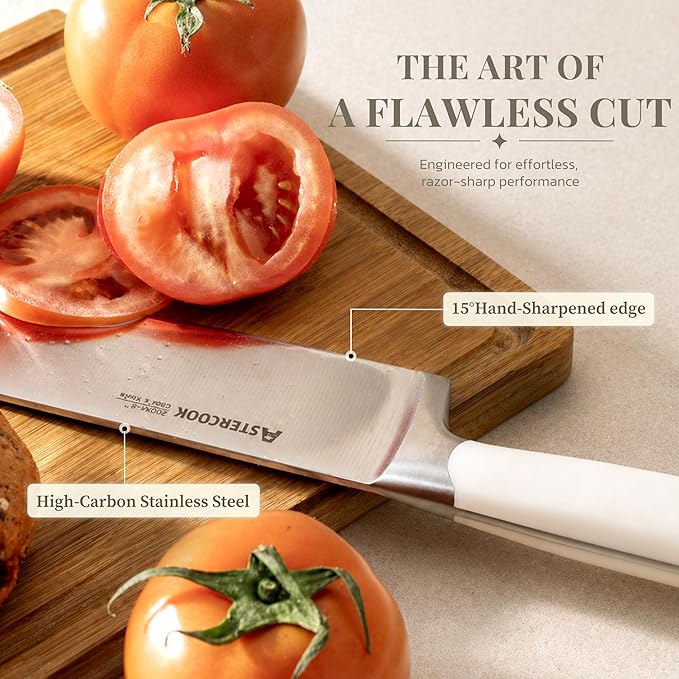 Astercook 6-Piece Kitchen Knife Set with Soda Can-Inspired Block, Full Tang High Carbon Stainless Steel Knives, Retro Cream Design, Dishwasher Safe Knife Sets & ABS Handles - Perfect Kitchen Gifts