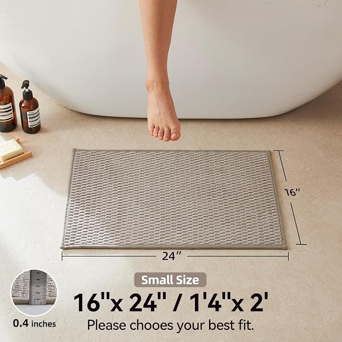 Triohero Bathroom Rugs Non Slip Washable, Super Absorbent Thin Bath Mat Small Quick Dry Low Pile Bathroom Rug, Beige 16"x24"