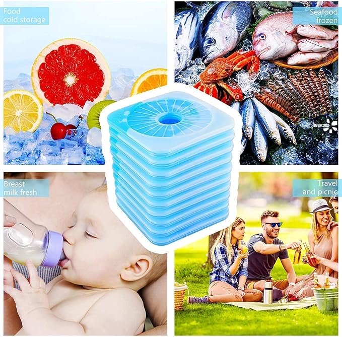 10Pcs Slim Ice Packs for Lunch Box - Reusable Cold Packs for Lunch Bag & Cooler, Long-Lasting Hard Gel Freezer Packs, BPA-Free for Office Camping