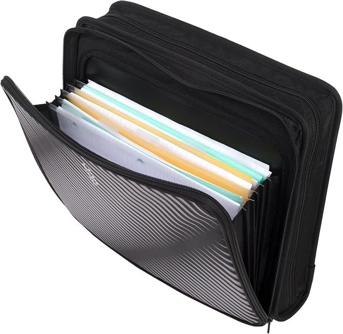 Five Star Zipper Binder, 2 Inch 3-Ring Binder with Round Rings, 5-Tab Expanding File, 380 Sheet Capacity, Black (72536) (Pack of 4)