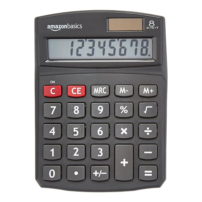 Amazon Basics LCD 8-Digit Desktop Calculator, Portable and Easy to Use, Black, 10-Pack