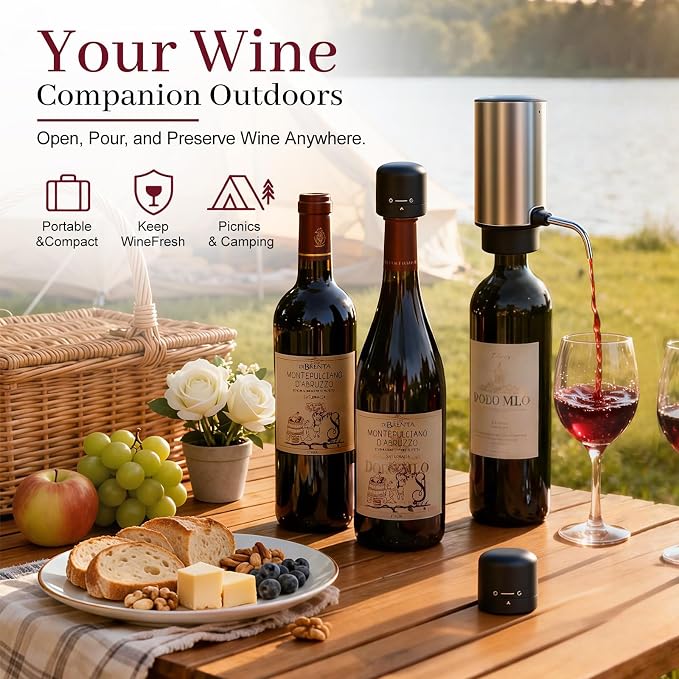7-in-1 Electric Wine Opener & Aerator Set, Rechargeable Automatic Corkscrew, Wine Aerator, Vacuum Stoppers, Dispenser, Foil Cutter, Gift for Wine Lovers, Housewarming, Birthday, Wedding or Anniversary