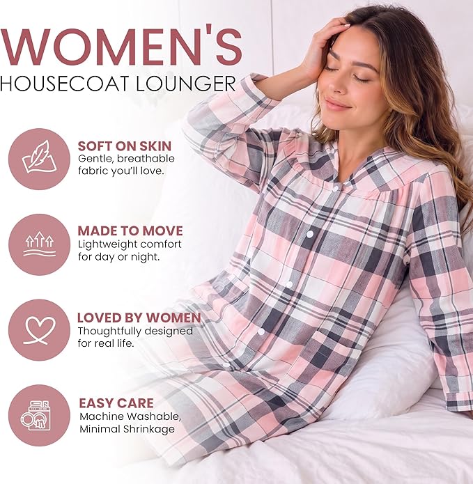 Casual Nights Women's Floral Snap Front Flannel Duster Long Sleeve Lounger Dress