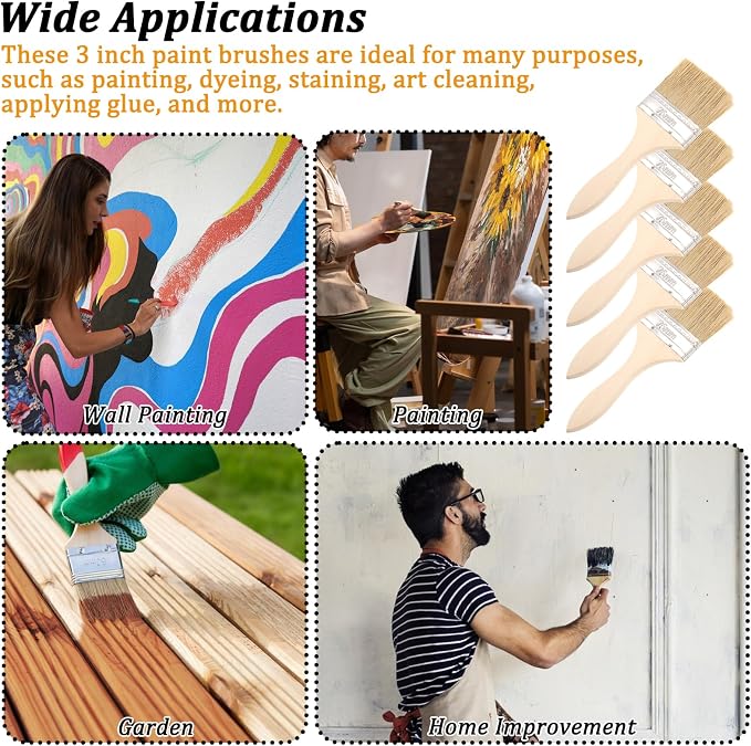 120PCS Chip Brushes 3 Inch Bulk Chip Paint Brushes Bulk Paint Brushes Wooden Stain Brushes Flat Art Applicators for Paint, Glues, Varnish, Art and Crafts Supplies