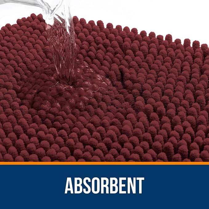 OLANLY Large Bathroom Rugs 40x32, Soft Absorbent Chenille Bath Rugs, Rubber Backing Quick Dry, Machine Washable Bath Mats for Bathroom Floor, Tub and Shower, Home Decor Accessories, Andorra Red-Brown