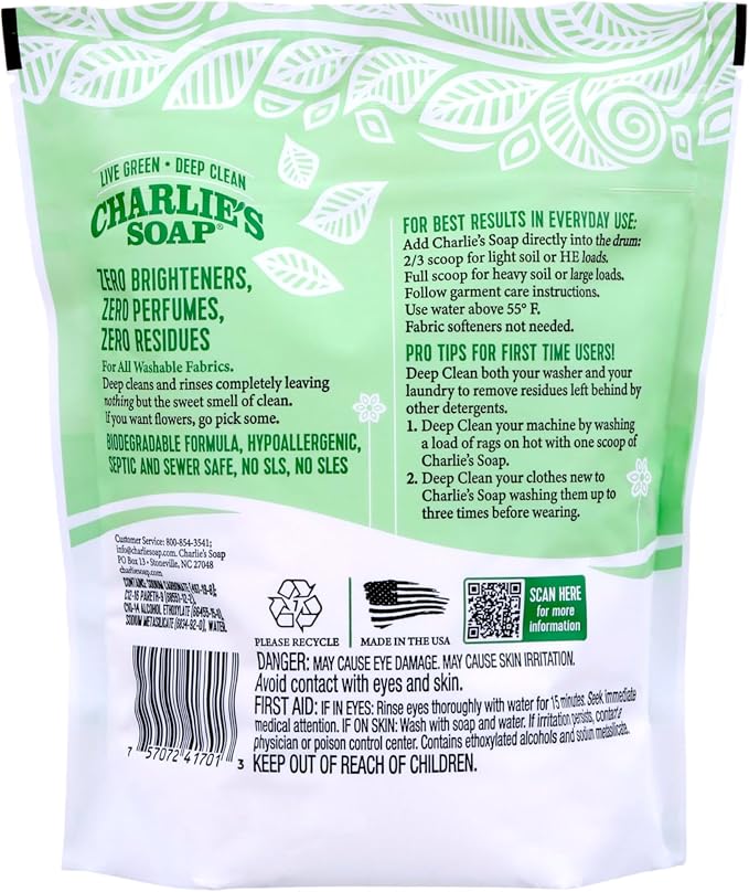 Charlie’s Soap Laundry Powder (100 Loads, 2 Pack) Hypoallergenic Deep Cleaning Washing Powder Detergent – Eco-Friendly, Safe, and Effective