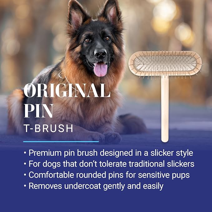 Chris Christensen Original Series 27 mm T-Brush - Dog & Cat Grooming Brush, Groom Like a Professional, Stainless Steel Pins, Lightweight Beech Wood Body, Ground and Polished Tips