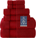 COZYART Bath Towel Set 6 PCS, Luxury Cherry Red 100% Turkish Cotton 650GSM | Soft Absorbent Quick Dry, OEKO‑Tex 100 Cert. Zero Twist Ring Spun Cotton, Plush Fluffy, Breathable Hotel Quality Towels Set