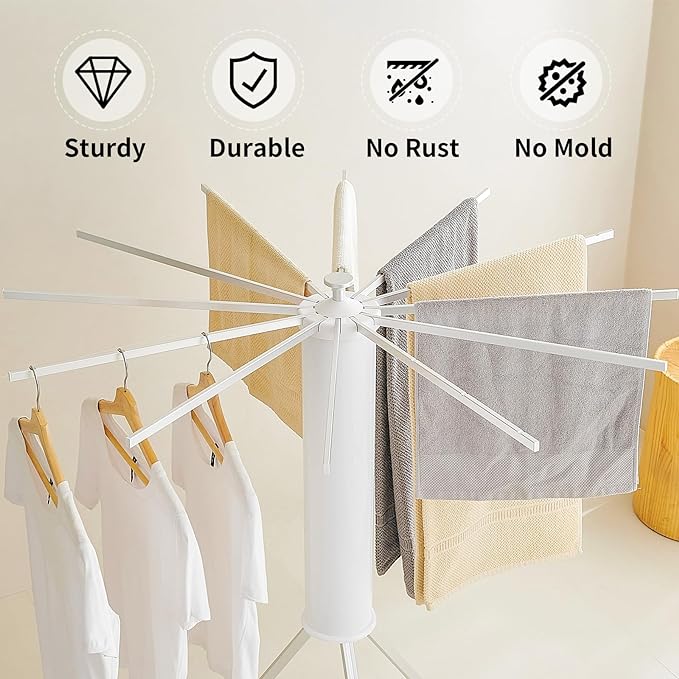 JOOM Tripod Clothes Drying Rack, Garment Rack Portable and Foldable Space Saving Laundry Drying Rack - Drying Rack Clothing Floor Folding Balcony Bedroom Household Aluminum