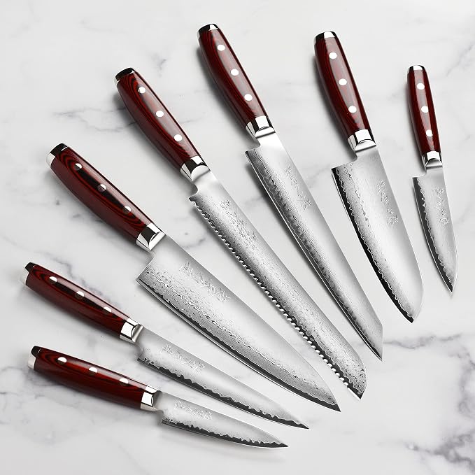 Yaxell Super Gou 16 Piece Knife Set - Made in Japan - 161 Layers SG2 Stainless Damascus, Acacia Block
