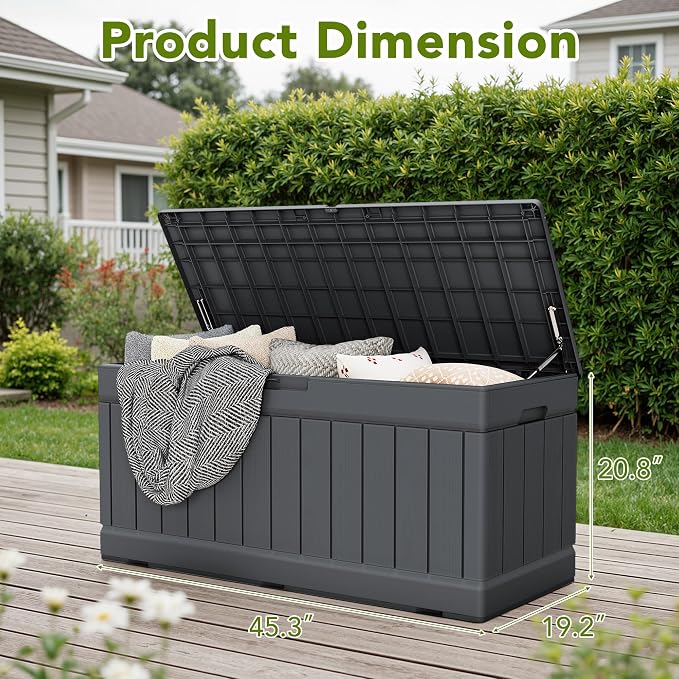 Devoko 78 Gallon Deck Box, Waterproof Resin Outdoor Storage Box | Outdoor Storage Bench Lockable for Outside and Patio Furniture, Garden Tools and Pool Supplies