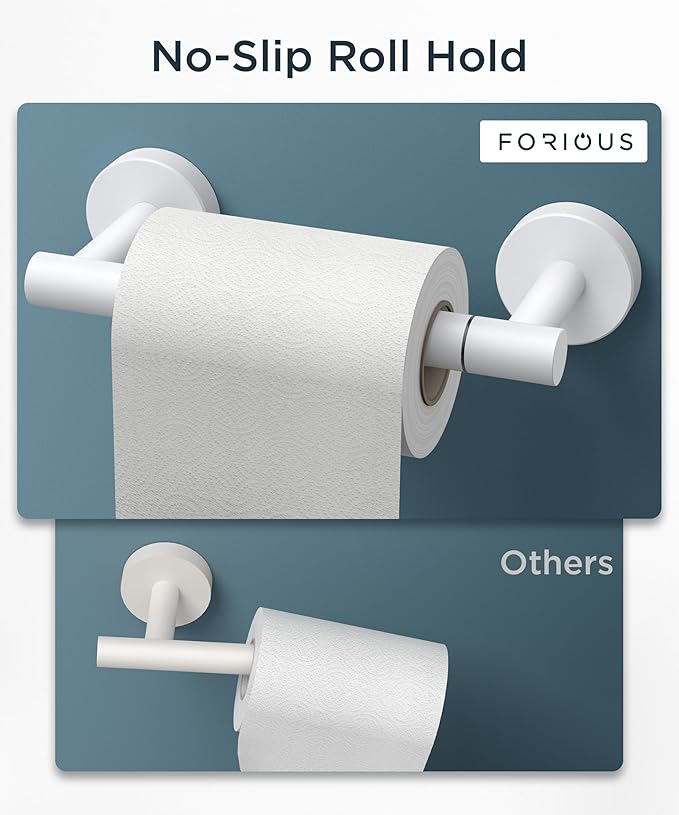 FORIOUS Toilet Paper Holder Wall Mount, Stainless Steel Rustproof Double Post Pivoting Tissue Roll Holder for Bathroom, Commercial Toilet Paper Dispenser, White