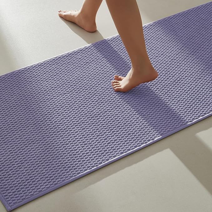 TYUU Bathroom Runner Rugs, Long Bath Mat Runner Washable Thin Quick Dry Low Pile Bathroom Runner Rugs Non Slip, Lavender 24"x70"