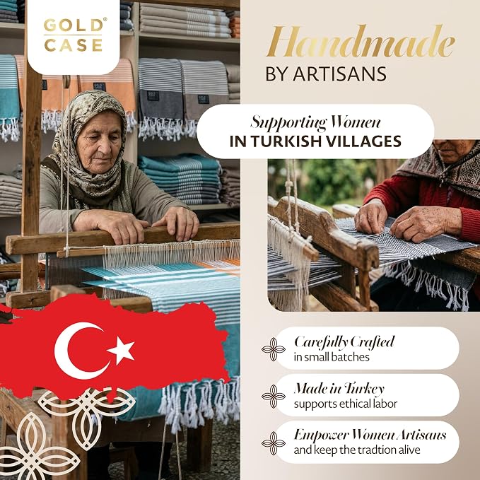 Gold CASE LYCIA Turkish Beach Towel Set of 6 – 100% Cotton Turkish Beach Towels Bulk 70 x 38'' – LYCIA Oversized, Quick Dry & Sand Free Beach Towel – Lightweight Towels Set in Mocha Mousse