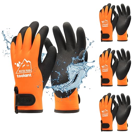 toolant 100% Waterproof Winter Work Gloves, Thermal Insulation with Grip | Touchscreen, Freezer Work for Men and Women, Cold Weather Work & Outdoor Tasks, 3 Pairs, Orange, Small