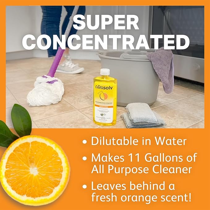 Citra Solv Concentrated Cleaner & Degreaser - Valencia Orange Scent 32 Fl Oz Safe, Effective, and Versatile Cleaning Solution, Natural Ingredients Non Toxic, Biodegradable, USA Made - (6-Pack)