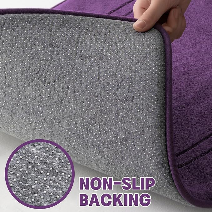 YIHOUSE Purple Memory Foam Bathroom Rug Set - 5 Piece Non Slip Bath Mats, Absorbent & Quick Drying for Bathroom Floor