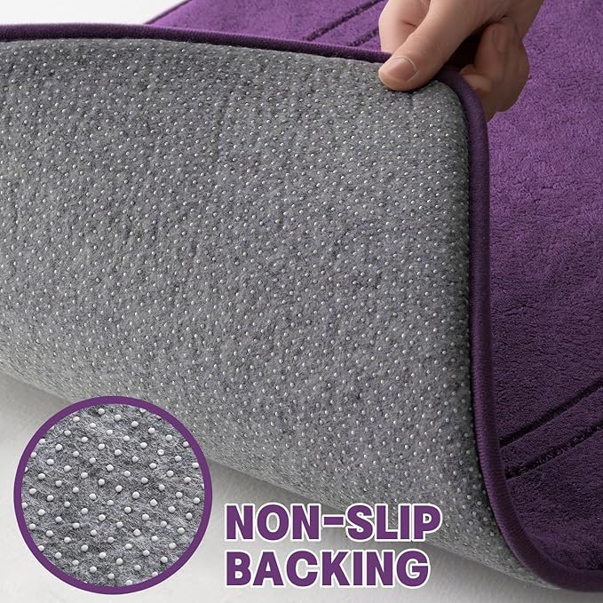 YIHOUSE Memory Foam Bath Mat Set, Bathroom Rugs Sets 3 Pieces, Non Slip Bath Mats for Bathroom, Super Soft and Water Absorbent Bath Rug Set, Machine Washable U Shape Toilet Rug,Purple