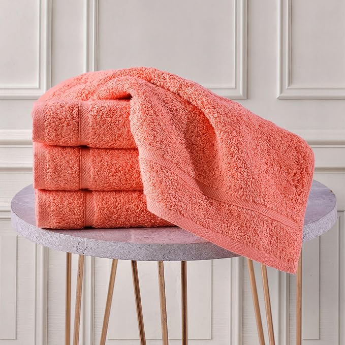 Washcloth Linen Set Premium Original Turkish Cotton, Hotel Quality for Maximum Softness & Absorbency for Face, Hand, Kitchen & Cleaning (Coral Orange, Washcloth Set)