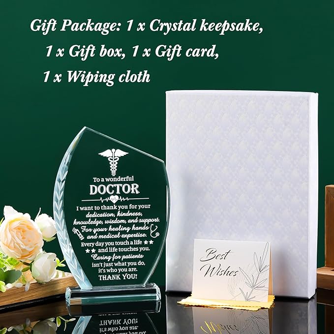 Movdyka Doctor Appreciation Gifts for Women Men Crystal Plaque Keepsakes Thank You Inspirational Gift for Doctors Best Dr. Present Ideas for Birthday Doctors' Day Retirement Christmas Decor