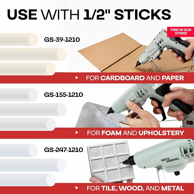 IDL Packaging GG-300 Industrial 300W Hot Glue Gun with 10 pcs Glue Sticks - 1/2" x 10" Full-Size Glue Sticks - Hot Glue Gun Kit for Variety of Surfaces: Foam, Vinyl, Leather, or Upholstery