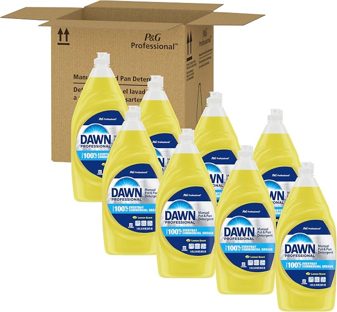 Dawn Dishwashing Liquid Soap Detergent, Bulk Degreaser Removes Greasy Foods from Pots, Pans and Dishes in Commercial Restaurant Kitchens, Lemon Scent, 38 oz. (Case of 8) (Packaging May Vary)
