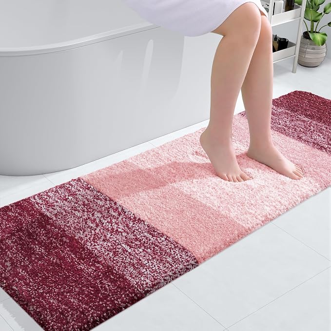 OLANLY Bathroom Runner Rugs Mat 59x20, Extra Soft Absorbent Microfiber Bath Rugs, Rubber Backing, Quick Dry, Washable Long Bath Mats for Bathroom Floor, Tub and Shower, Home Decor Accessories, Red