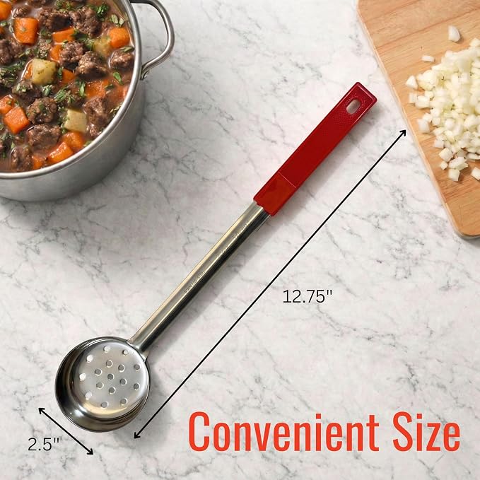 2 oz Slotted Stainless Steel Portion Control Ladle Spoon | Commercial-Grade Spoodle for Portioning & Draining - Pasta, Veggies & Buffet Service. Color-Coded by Size. Dishwasher Safe.